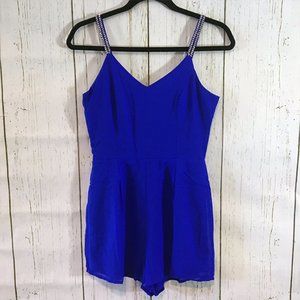 Charlotte Russe Sparkle Strap Romper Blue